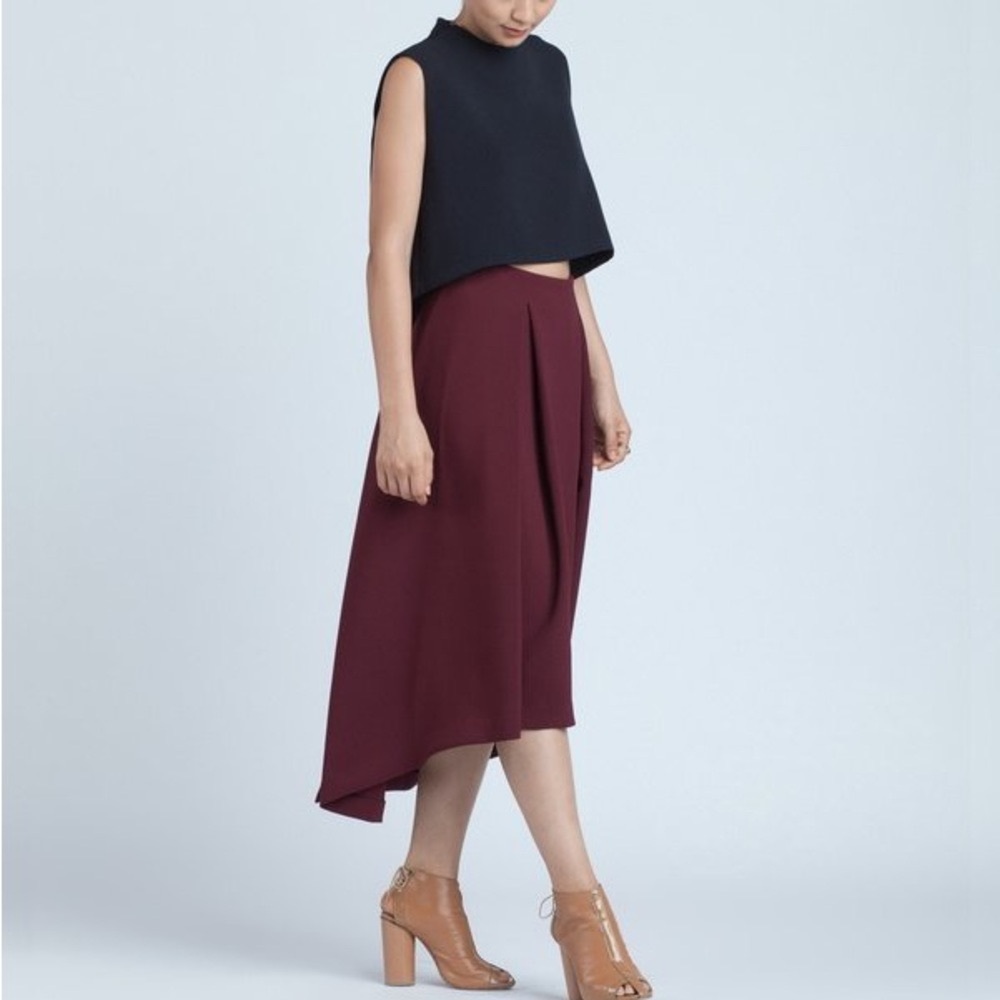 High Waisted Midi Skirt High-Low Pleated with Pockets
